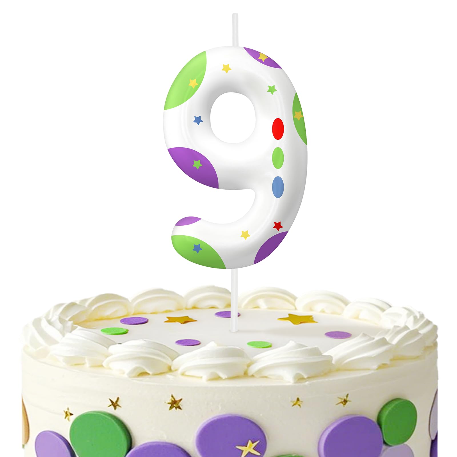 White Purple 9th Birthday Candles, Number 9 Candle Cake Topper for Cartoon Themed Birthday Cake Decorations, Candles for Boys Girls Party Supplies