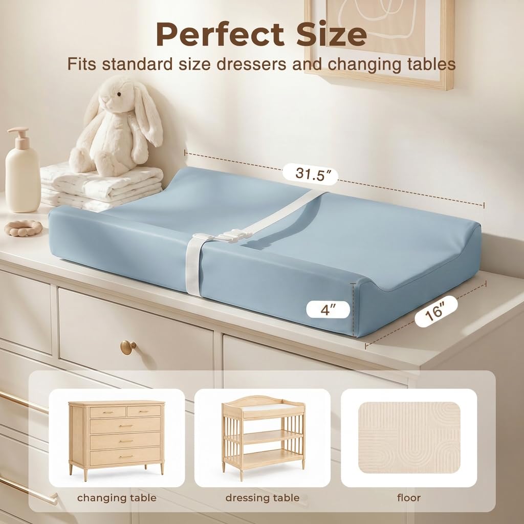 Changing Pad for Dresser with 2 Covers-Waterproof Vegan Leather&Soft Velvet