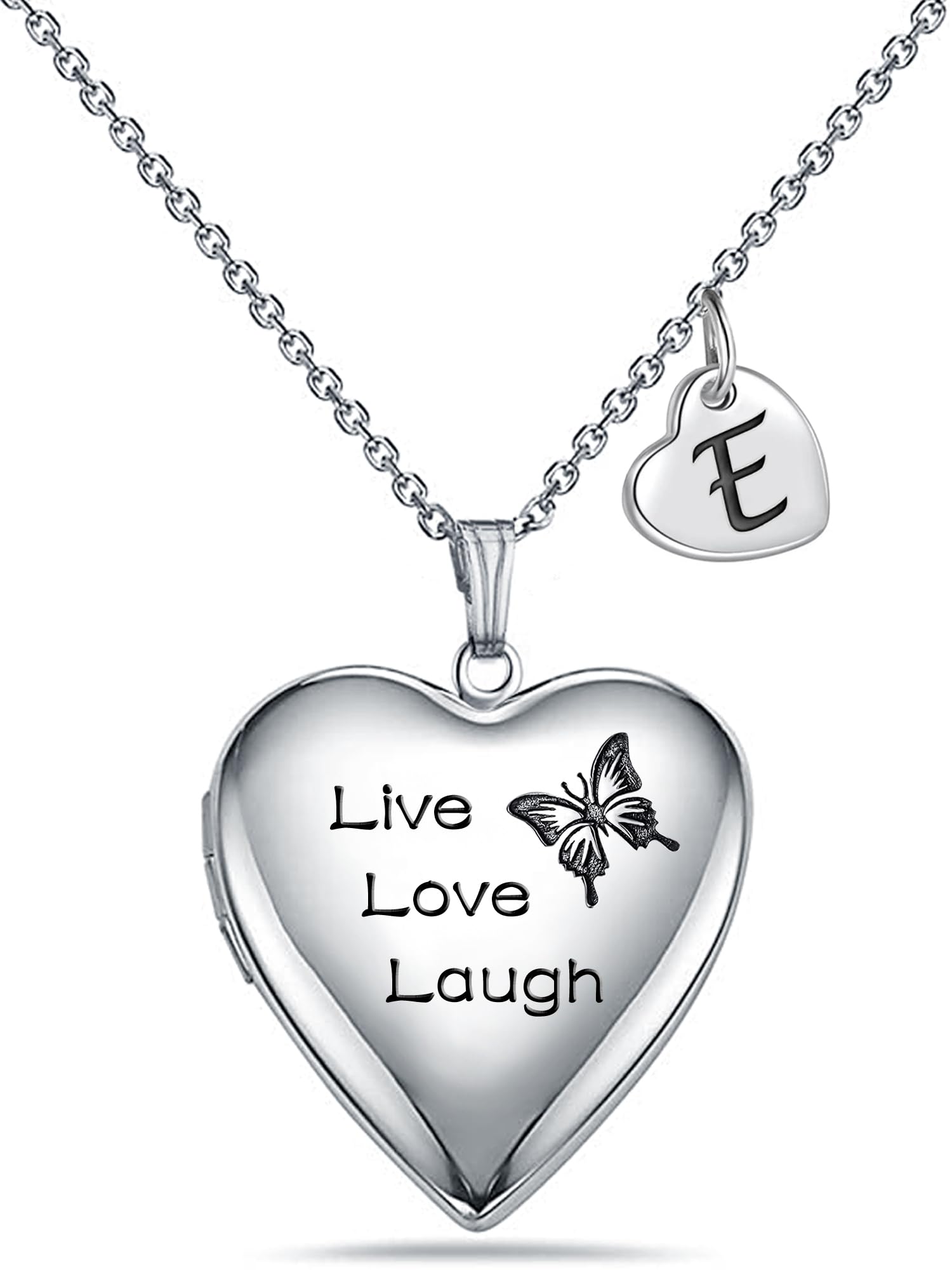 MUERDOUButterfly Locket Necklace that Holds Pictures Initial Alphabet Letter Heart Shaped Photo Memory Locket Pendant Necklace