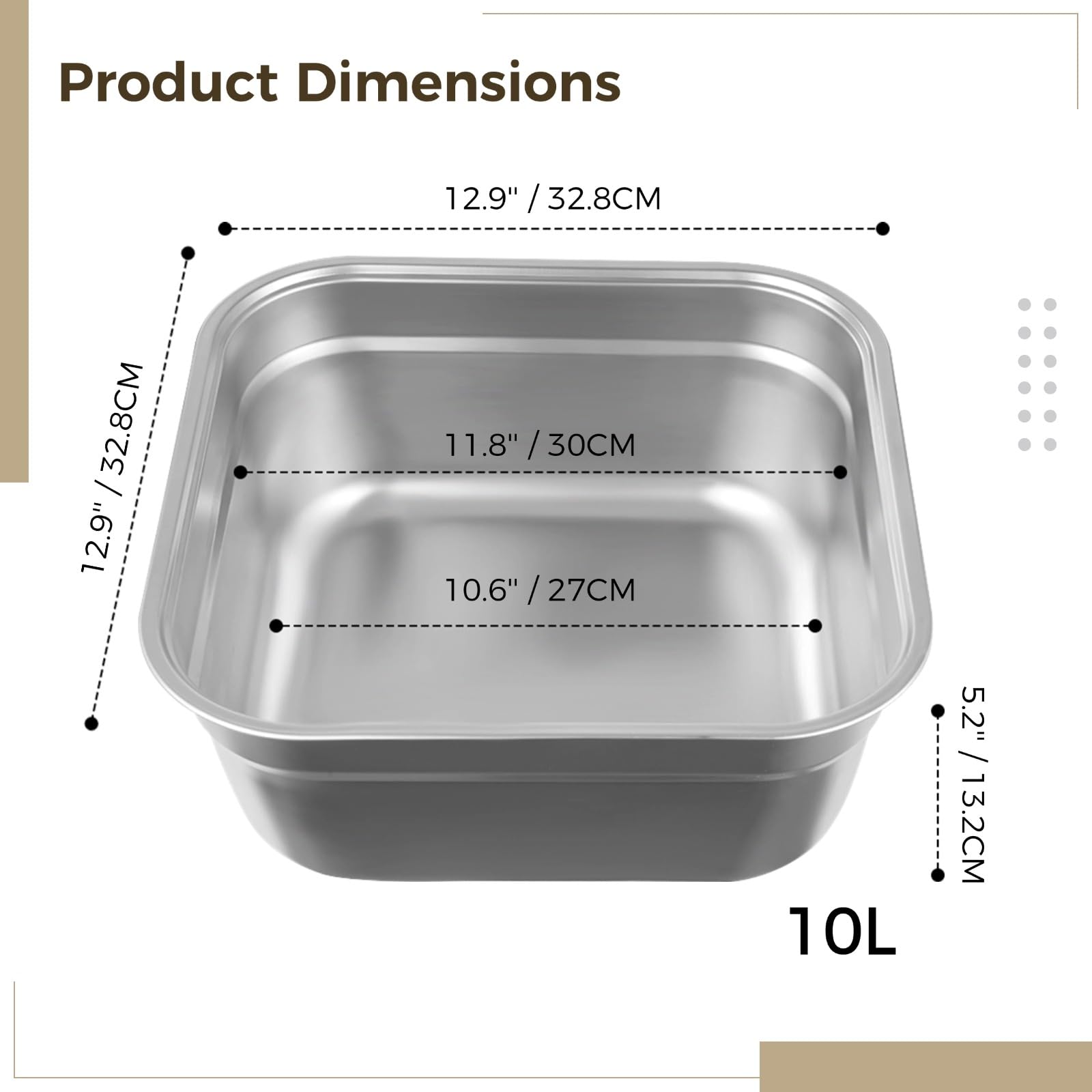 yeesport Lavabo in acciaio inossidabile, versatile bacinella per lavello da cucina, grande contenitore quadrato per la pulizia delle verdure, robusta padella per uso domestico
