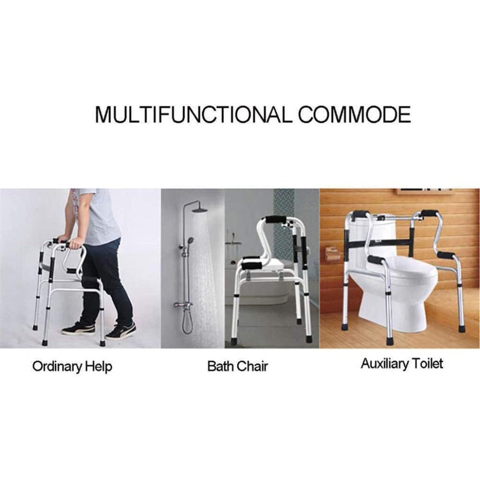 Andador Anciano, Andador Dos Ruedas, Andador Adulto, Ligero/De Aluminio/Plegado/con Asiento De Plástico, Altura Ajustable, Apoyabrazos para Inodoro