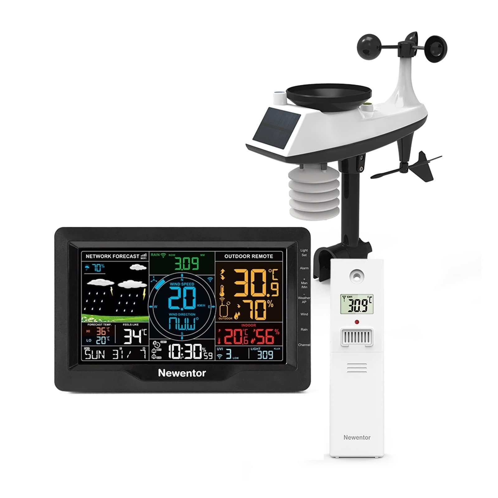 stacja meteorologiczna, Stacja pogodowa Q9 z anemometrem wiatru Podłącz do monitora smartfona Bezprzewodowy czujnik zewnętrzny(Q9-EU and 1 sensor)