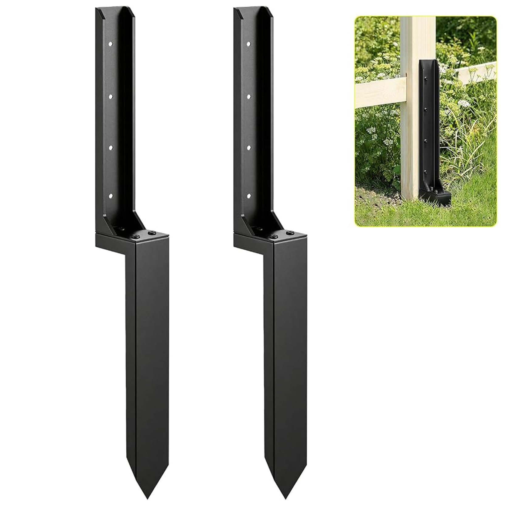 GOUZIBHD 2pcs Fence Post Repair Kit - Fix Fix Broken or Leaning Wood Posts Without Replacement,Heavy Duty Steel Fence Post Repair Stakes,Post Anchor Ground Spike