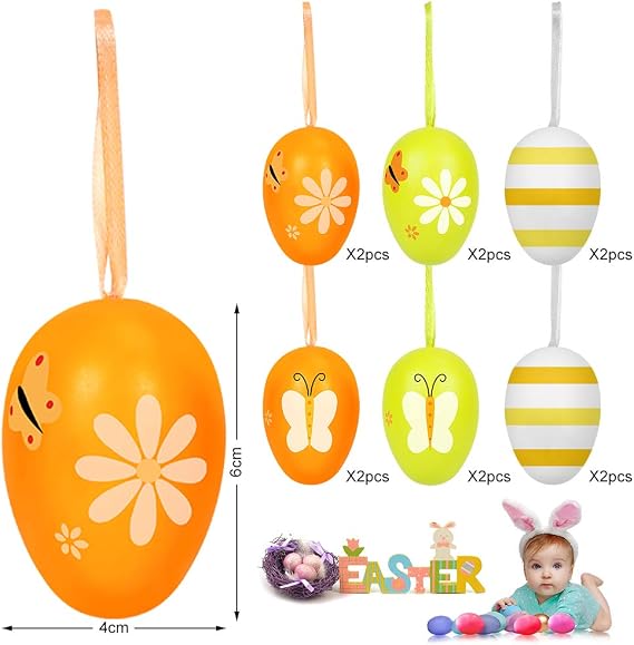 Plastic Easter Eggs Pack of 12 Decorative Eggs for Easter Easter Eggs for Hanging Colourful Plastic Eggs Craft Plastic Eggs Easter Eggs for Painting with Ribbon