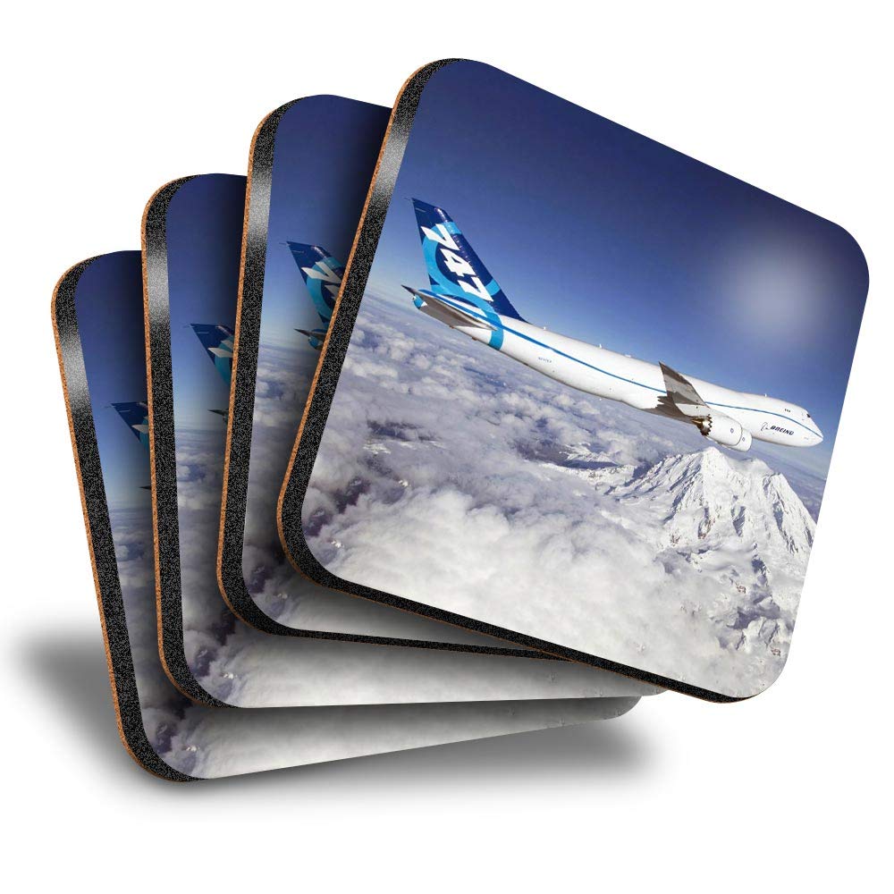 Destination Vinyl Ltd Multicolor Great Coasters (Set Of 4) Square - Boeing 747 Mountains Ski Holiday Drink Glossy Coasters/Tabletop Protection For Any Table Type #44414