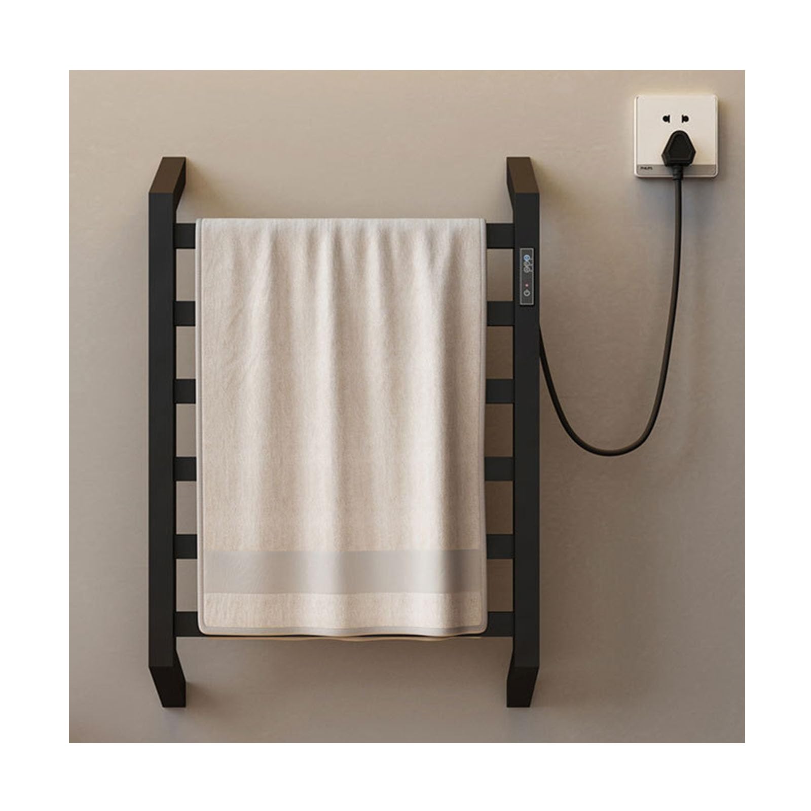 Toallero calefactable de acero inoxidable negro con temporizador y calor constante