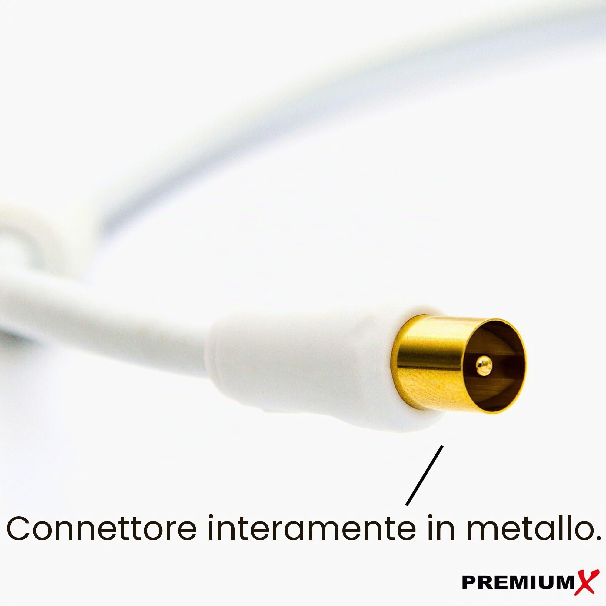 Premium X Cavo antenna TV HDTV Full HD, 4K, cavo coassiale da 10 m, connettore in metallo completo su presa IEC per televisione digitale e radio, DVB-T/T2, DVB-C, DVB-S/S2, bianco