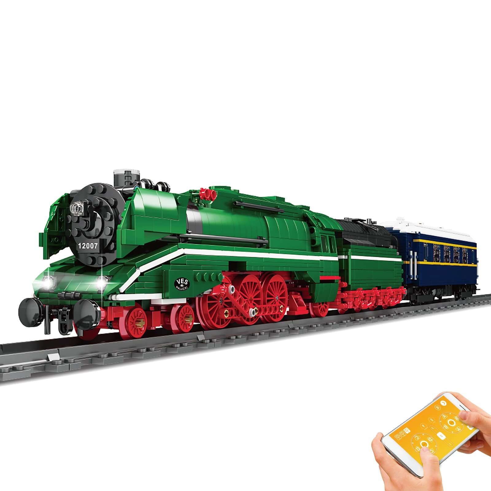 Mould King 12007 Modèle de Train Technique, 2348 Pièces, Télécommande et Application Dual Control, Kit Chemin de Fer Avec Rail et Éclairage