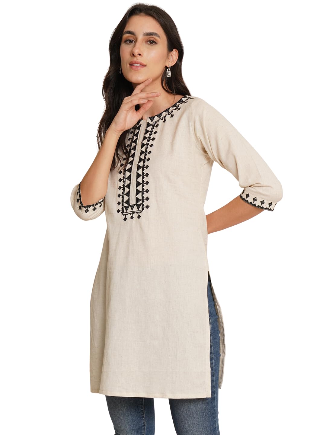 BrownversePure Cotton Embroidered Women Short Kurti