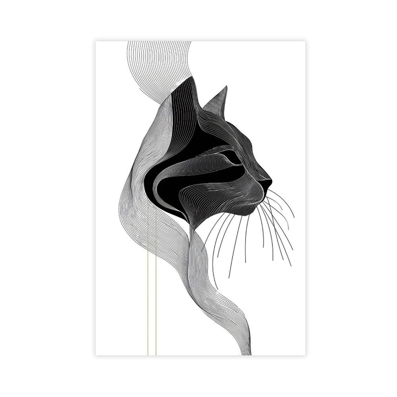 Jfecth Unframe-Style Stylized Black And White Cat Profile Poster Canvas Poster For Dorm Room Decor Gift