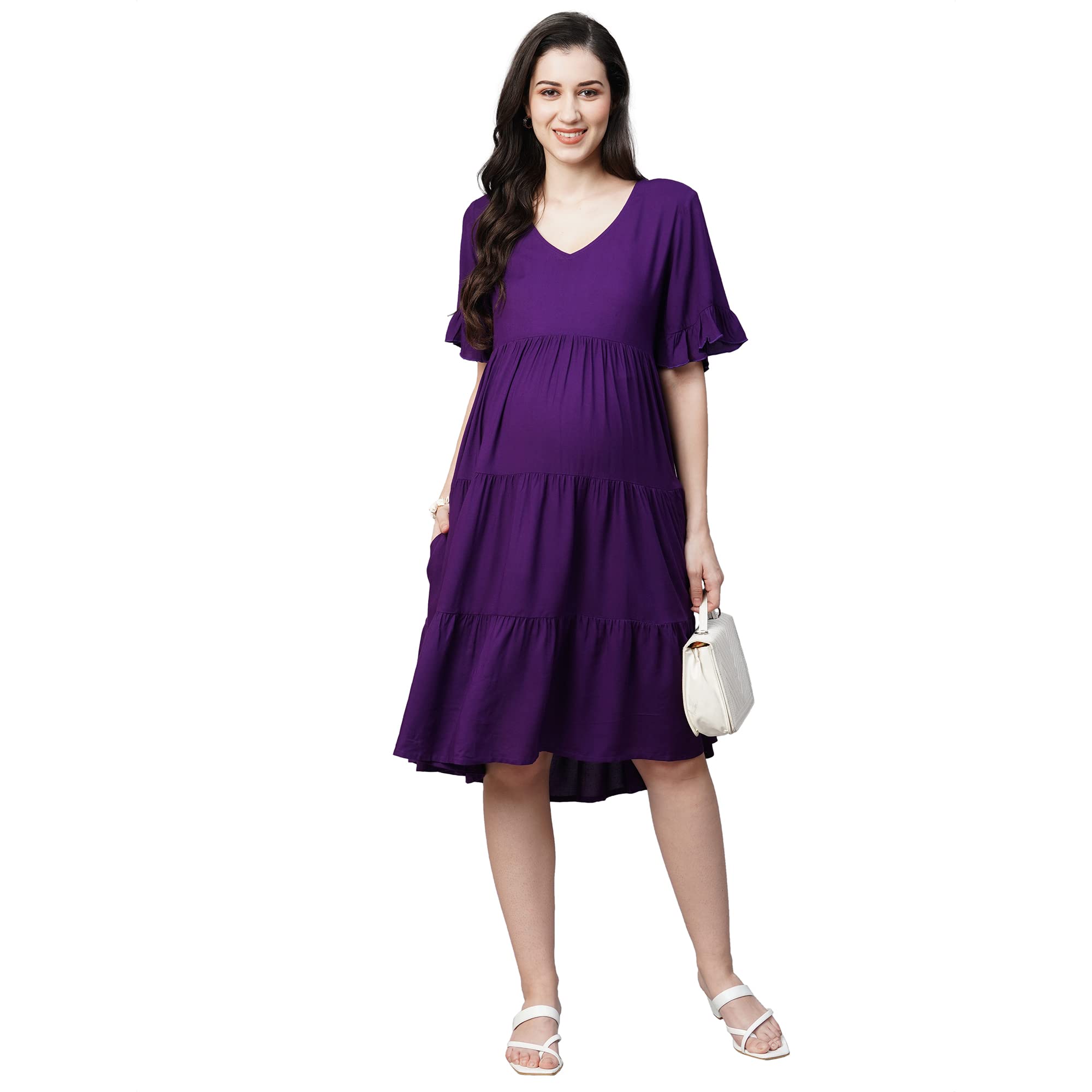 Women's Rayon Maternity Dress/Pregnancy Dress/Easy Breastfeeding Dress/Western Dress with Zippers for Nursing Pre and Post Pregnancy