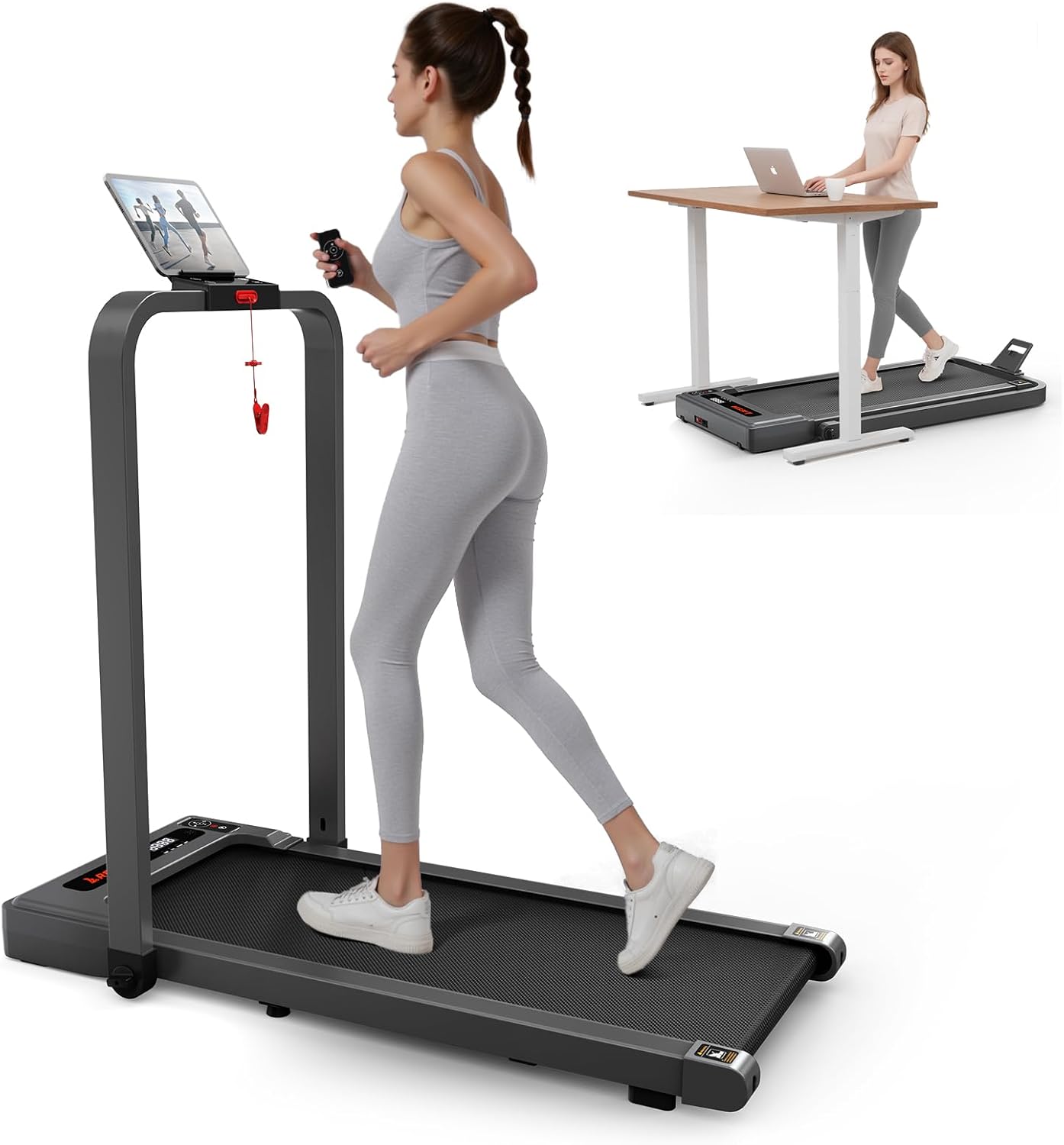 Walking Pad with Handle Bar, Walking Pad Treadmill 300 lb Capacity Under Desk Treadmill, Walking Treadmills for Home Small, Mini Foldable Treadmill with Remote Control