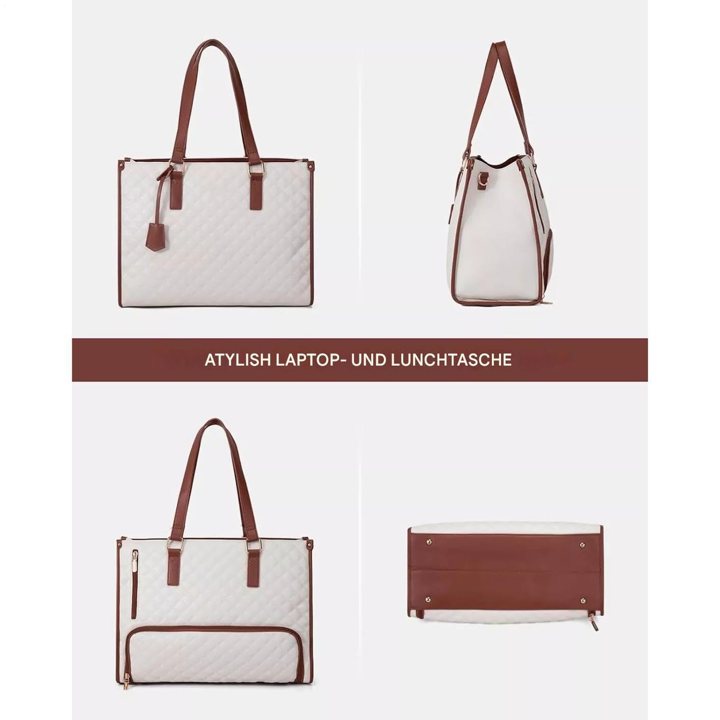 Sac pour ordinateur portable pour femme avec compartiment à déjeuner isotherme, sac à main pour ordinateur portable 15,6", grand sac de travail, sac de travail, sac à bandoulière en cuir, sac à