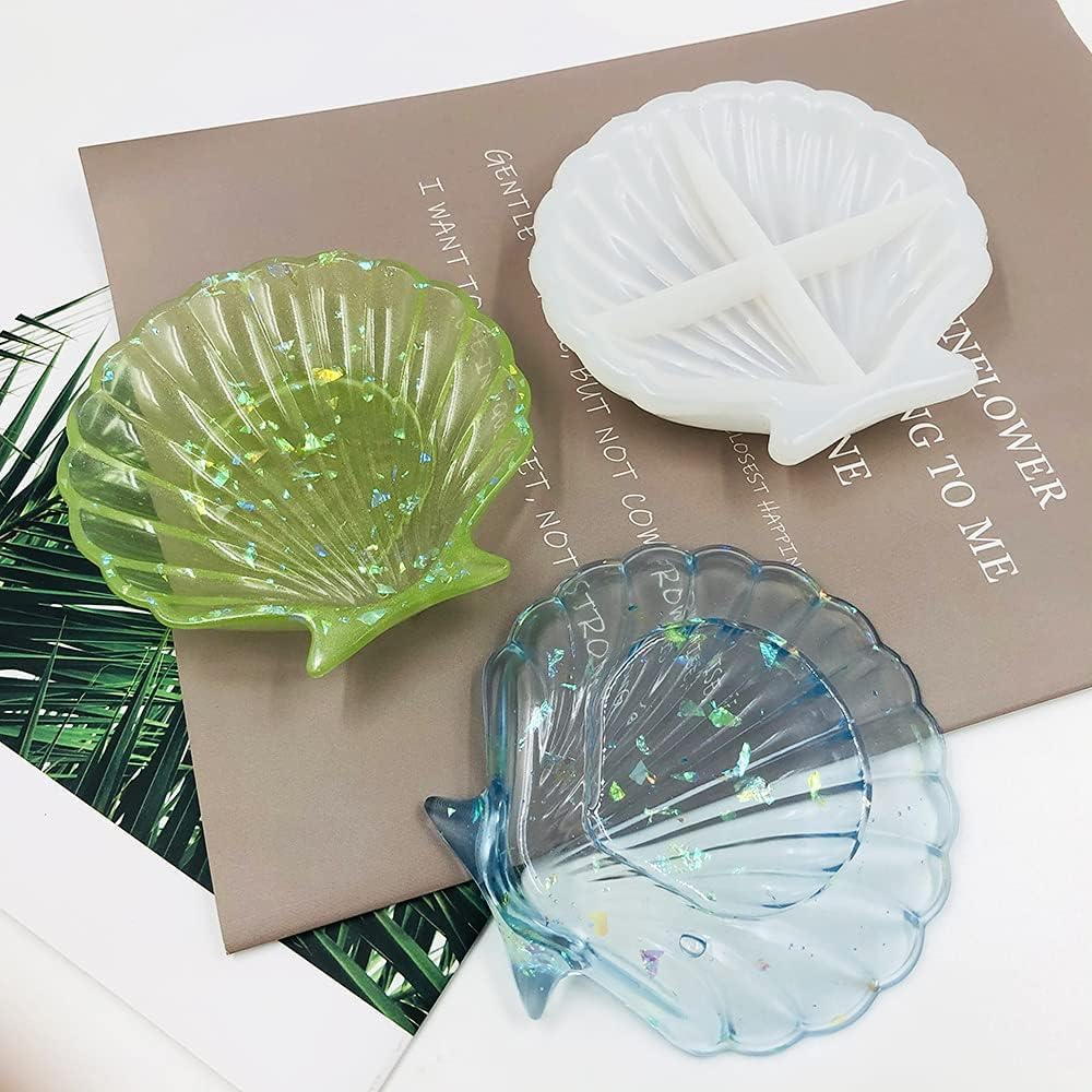 ORGNER 2 Pack Sea Shell Dish Shape Silicone Resin Mold for Jewelry Storage Plate, Bowl, Unique Coastal Home Decor, Crafting Supplies, Epoxy Resin Dishes, Beach Theme Accents, Trinket Dishes 2