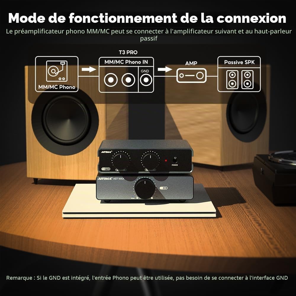 AIYIMA T3PRO MM/MC RIAA Phono Preamp pour platine vinyle/lecteur de disque vinyle/amplificateur domestique,Préamplificateur phonographique professionnel avec réglage du gain et du volume
