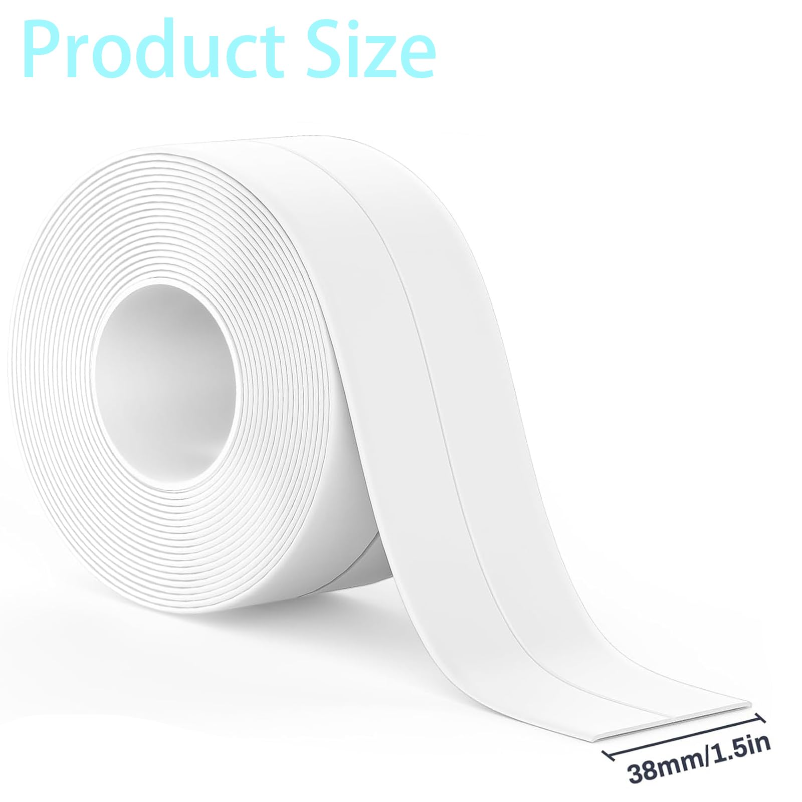 Nastro sigillante autoadesivo Magic Caulk Tape PVC per bagno, doccia, impermeabile, nastro adesivo per fughe da cucina, vasca da bagno, 2 rotoli di colore bianco, 38 mm x 3,2 m