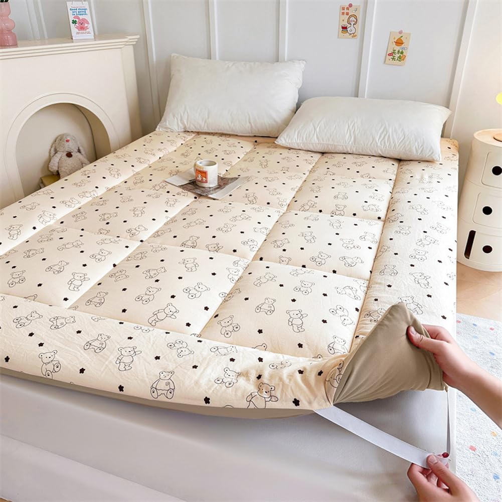 Colchón de futón japonés para dormir, acolchado, plegable, portátil, enrollable, para camping, cama de invitados para camping, viajes (beige, 120 x 200 cm)