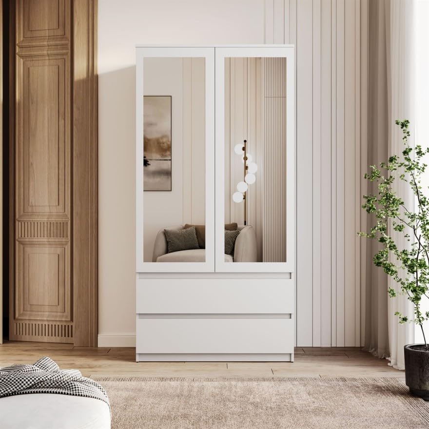 Lookway Kleiderschrank HANA SS-90 Weiß mit 2 Türen