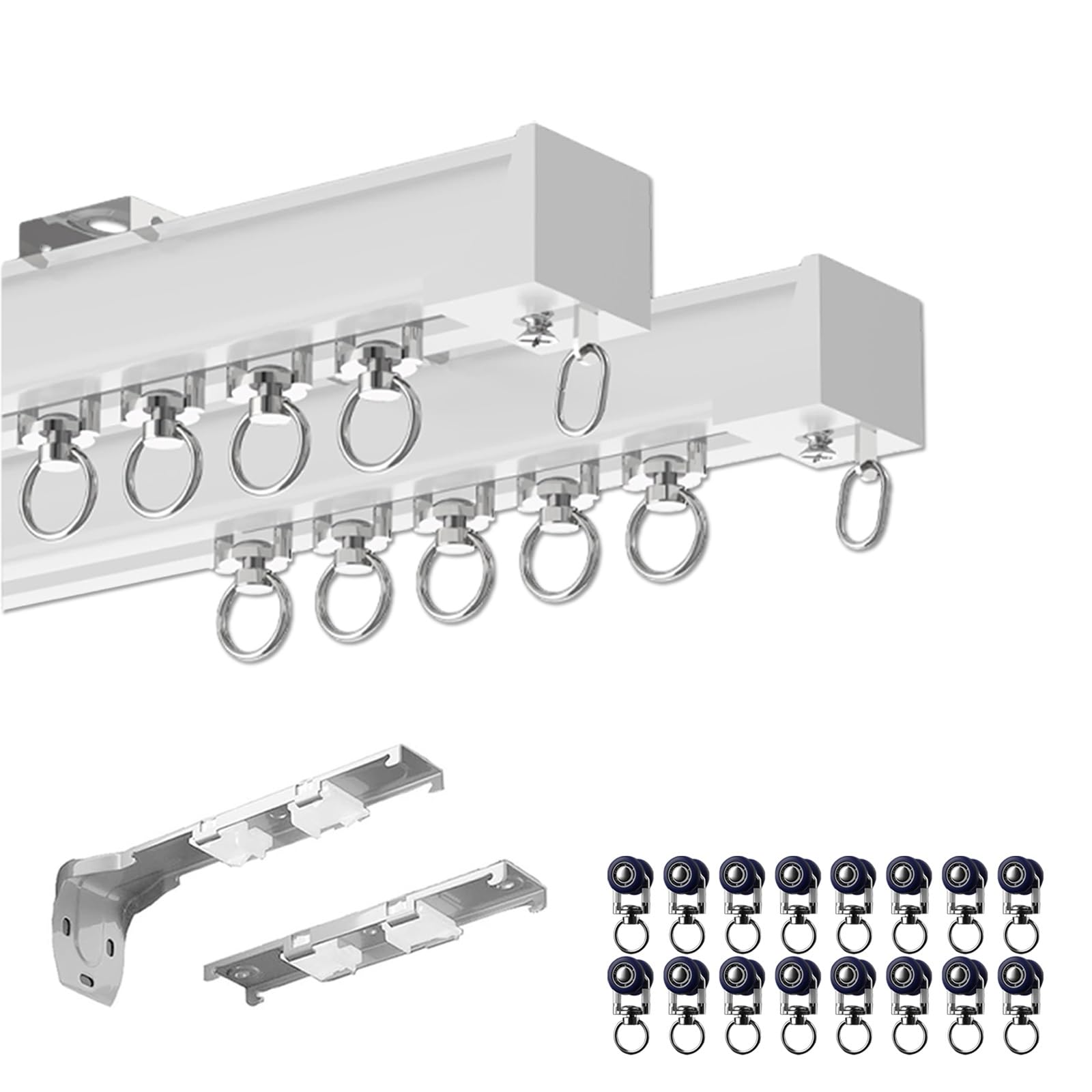 Rollmayer Aluminium Gardinenschiene, Aluminium-Vorhangschienen-Set, Glänzend 2-läufig Vorhangschiene Innenlaufschiene für Schiebevorhänge, Gardinen und Vorhänge, Inkl. Befestigungsmaterial(Weiß,340cm(