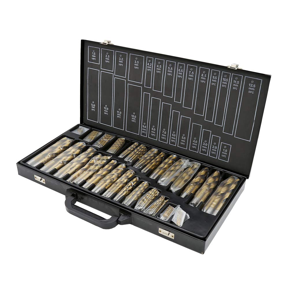 Juego de brocas para metal, 230 piezas, surtido de brocas de metal HSS lijado, diámetro de 1 a 13 mm, juego de brocas profesionales