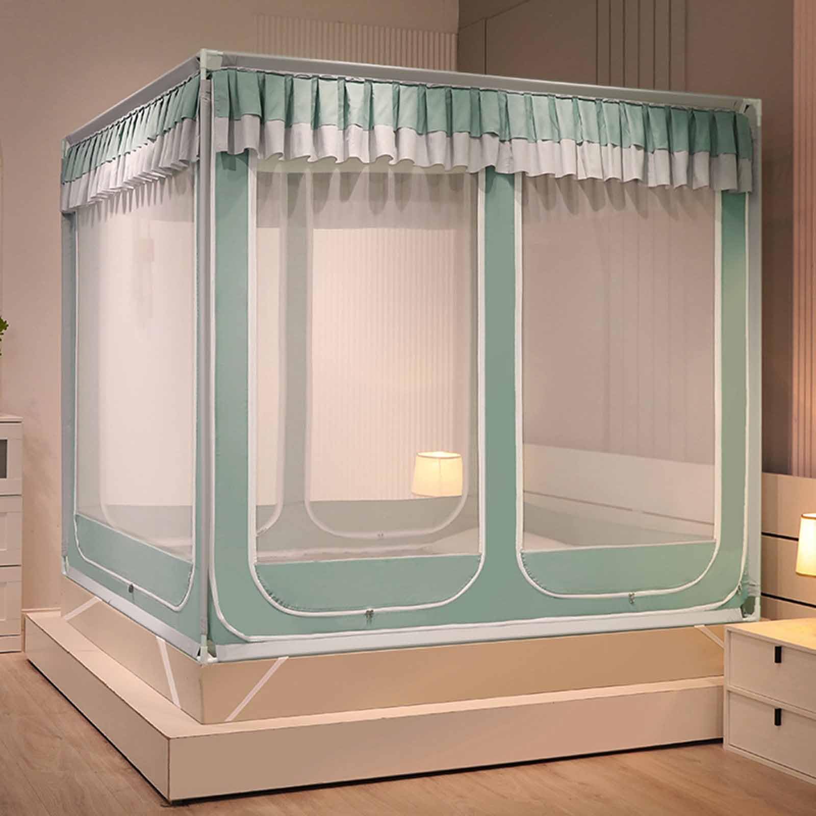 Podwójne łóżko Mosquito Net Canopy, 360 stopniowa ochrona przed owadami z aluminiową ramą, oddychająca siatka do podróży i domu, Łatwe konfigurowanie schronienia snu, pasuje do standardowych ram łóżek