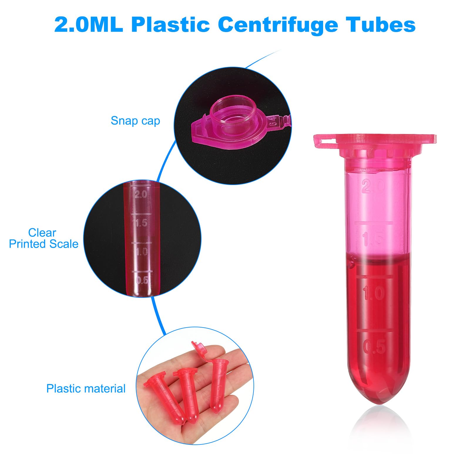 PATIKIL 2ML Tubos De Plástico Para Centrífuga 1000 Piezas Tubo Para Centrífuga De Fondo Redondo Con Tapa De Cierre Y Marcas Graduadas Para Muestras De Laboratorio Rojo
