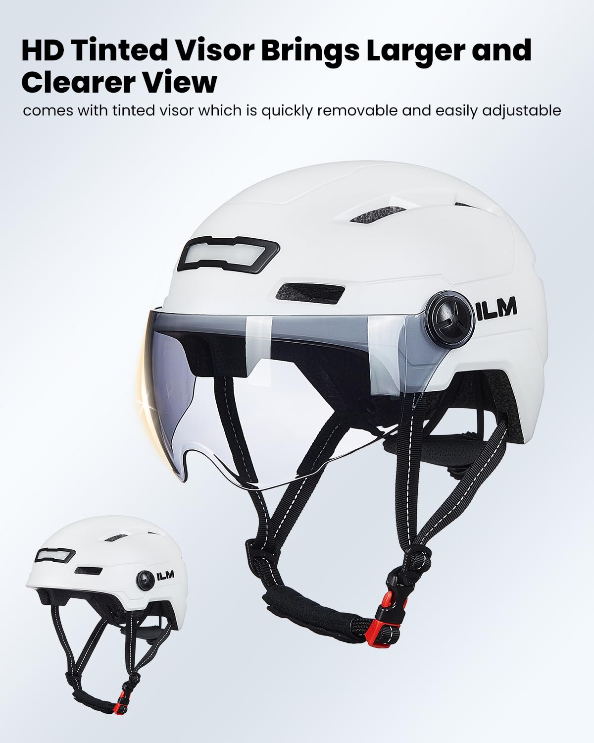 ILM Casco Bici Uomo Donna-Caschi Bici Adulti con LED USB Ricaricabile Luce Anteriore e Posteriore con Rimovibile Visiera-Casco Ciclismo Unisex per Pendolari Scooter Urbano