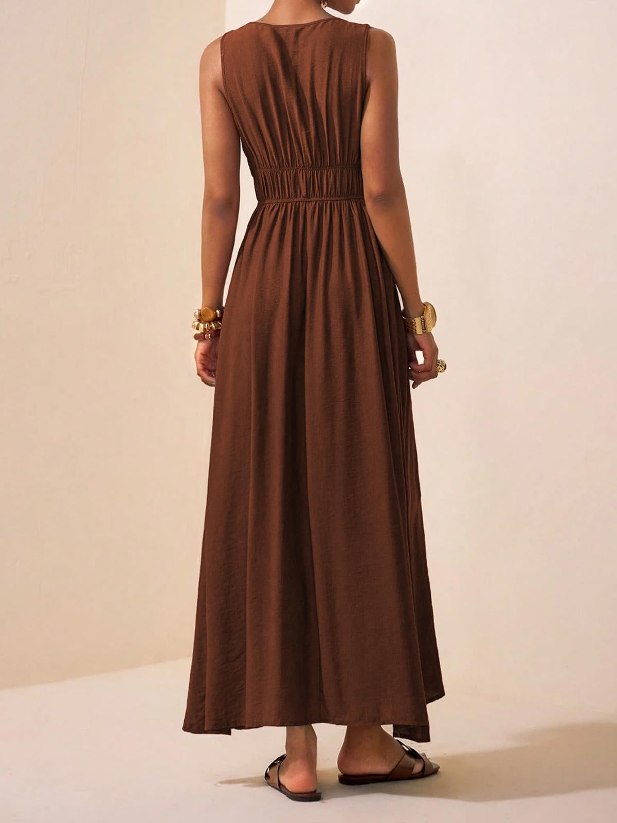 LIAMERHE Damen Maxikleid Elegant V-Ausschnitt Boho A-Linie Taille Haute