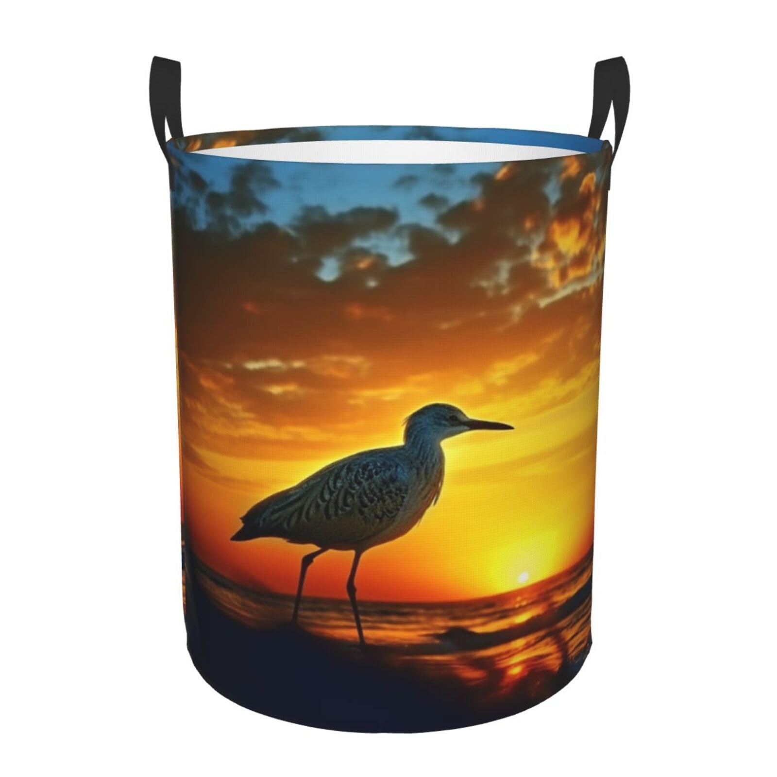 Bird at sunset print Circular Hamper Waterproof Storage Bin Organizer Basket Laundry Hamper With Handles For Clothes Toys Small