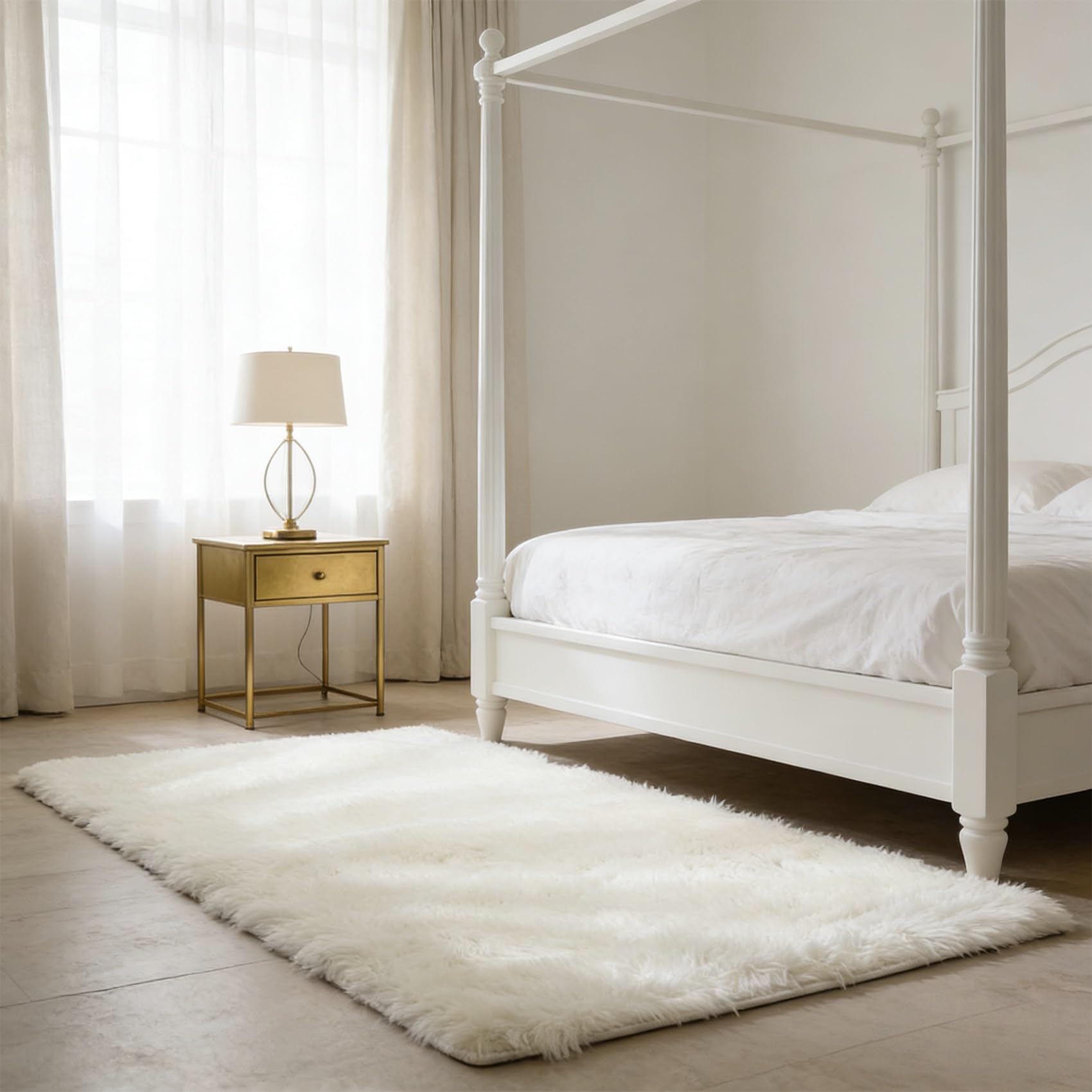 Tapis de salon doux et moelleux blanc 300x135 cm lavable et moderne