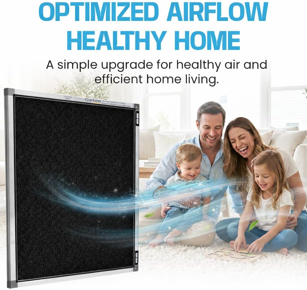 20x20x1 Reusable Air Filter Frame with High Air Flow Activate Carbon Media, MERV 7, Made in USA, AC HVAC Furnace Filter Holder