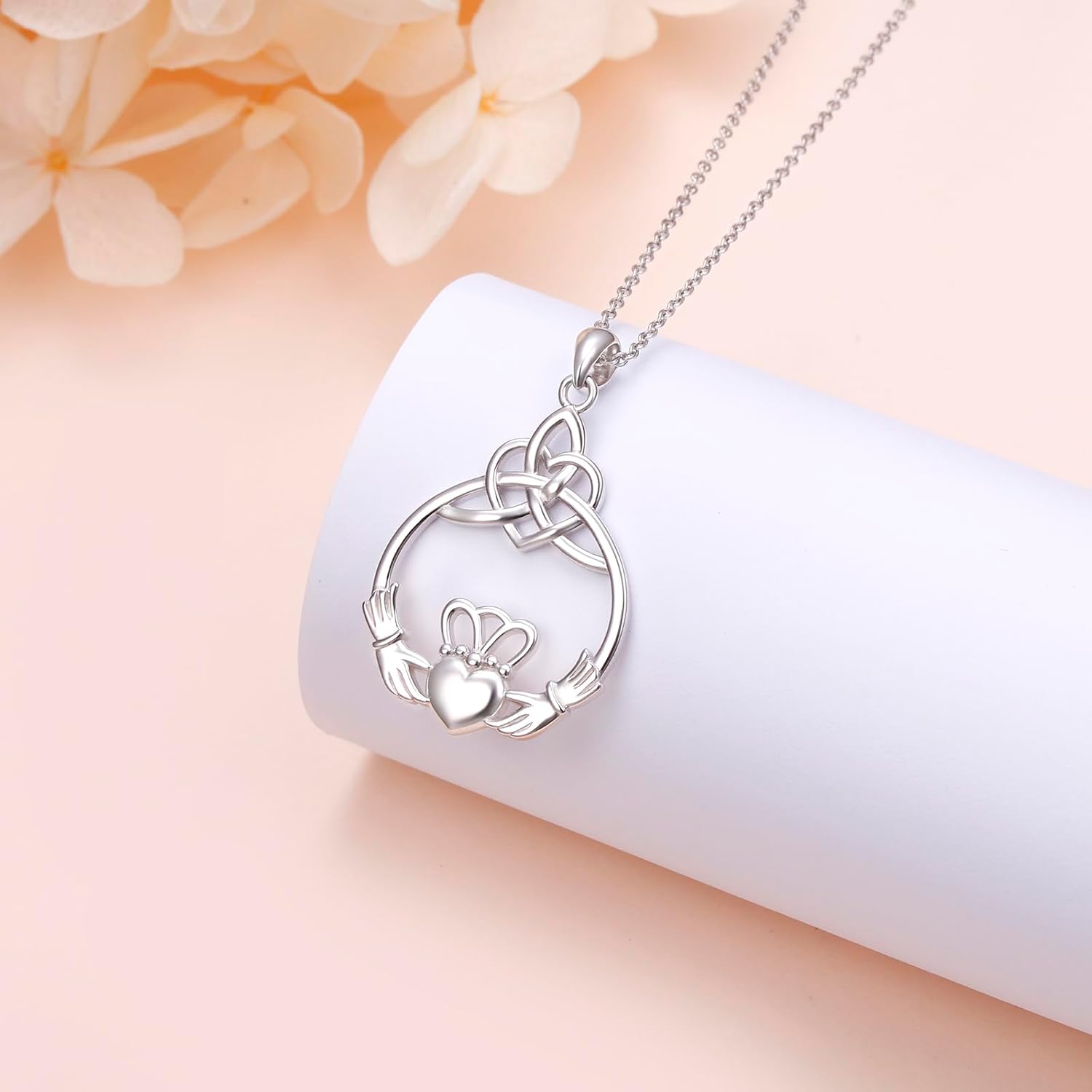 FLYOW 925 Sterling Silver Good Luck Irish Jewelry Celtic Knot Pendant Necklace for Women Birthday Graduation Gift