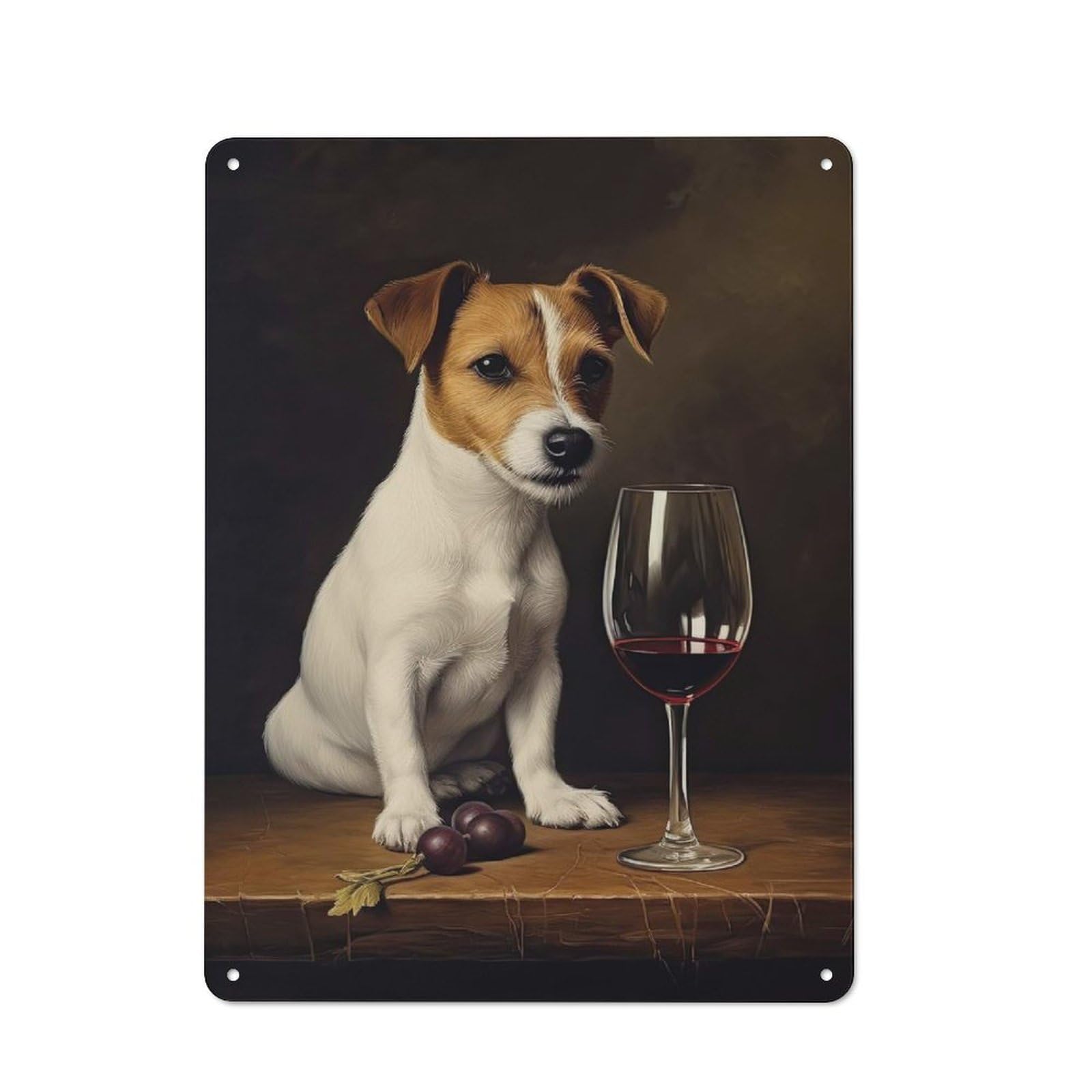 Vintage Metal Sign 40x30cm Featuring Jack Russell Terrier Wine, Home Bar Decor for Cafe, Pub, Workshop Or Home Bar