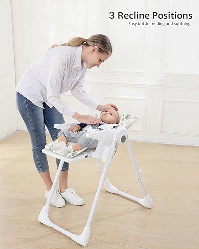 Miniatura 4 de ACE1023-GS - Trona para bebés de 6 meses con reino de fantasía, plegable, reclinable, bandeja doble, silla alta de alimentación fácil de limpiar