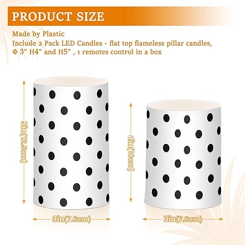 Miniatura 3 de Velas sin llama, funcionan con pilas, color negro y blanco, con lunares, parpadeantes, con control remoto, a cuadros, a cuadros, cambio de color,
