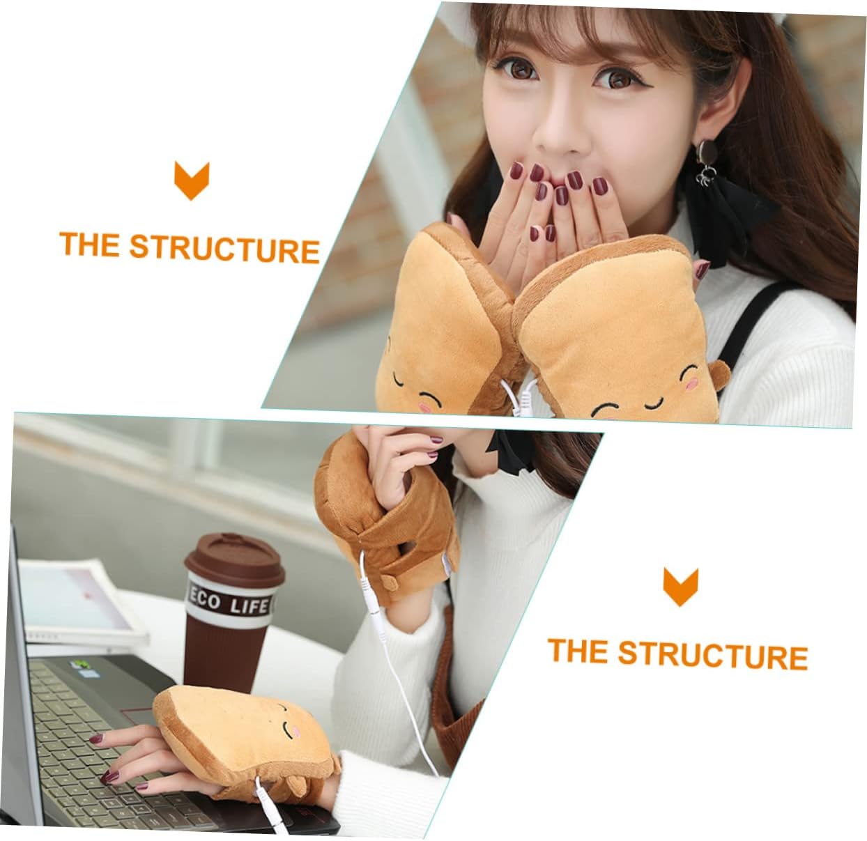 Kisangel 1 Pair USB Heated Cartoon Gloves for Winter Adorable Toast Design Touchscreen Friendly for Outdoor Sports Wristbands Winter Supplies