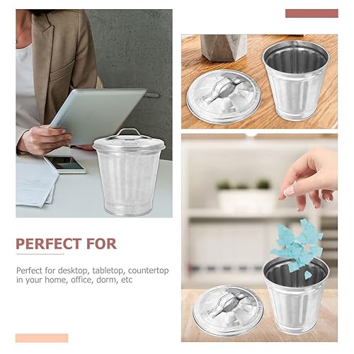 Miniatura 5 de 4 piezas Mini cubo de basura galvanizado contenedor de basura de cocina papelera papelera papelera basura dormitorio coche papelera oficina hierro
