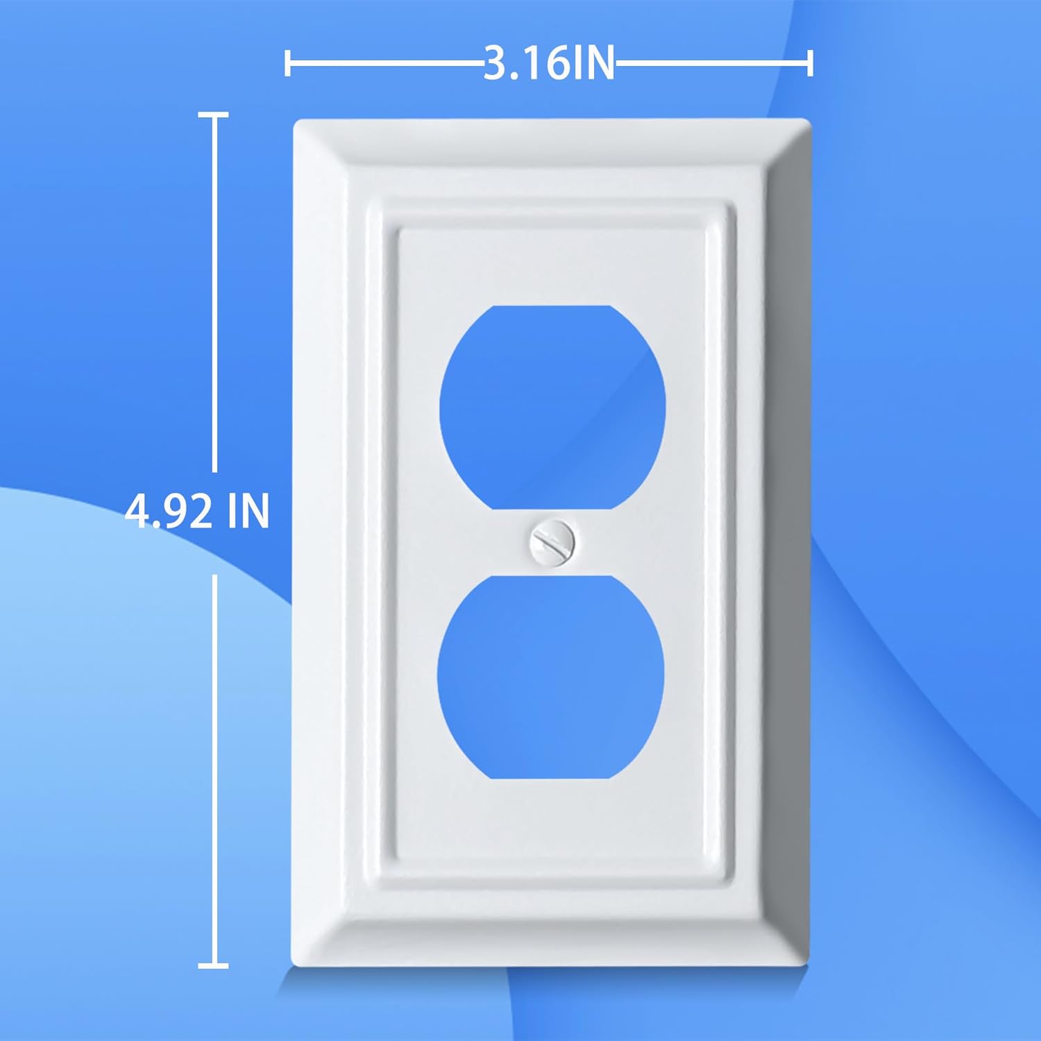 Metal Decorative Wall Plate, Electrical Outlet Covers, Light Switch Covers, Thick and Durable Mid Size 3.16'' x 4.92'' Switch Plate in Various Styles (Pure White, 1 Gang Duplex 4 PK)
