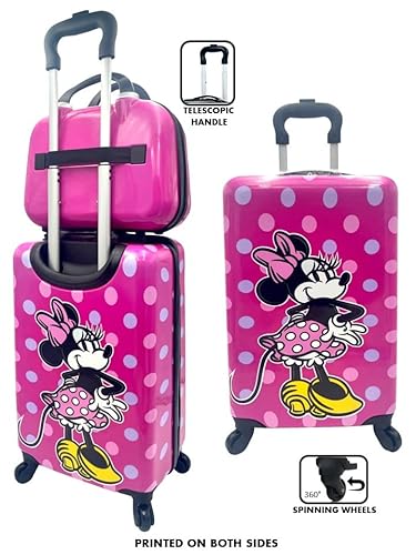 Fast Forward Kid’s Licensed Hard-Side 20” Spinner Luggage Carry-On Suitcase And Beauty Case Set (Minnie Mouse) #TOP6