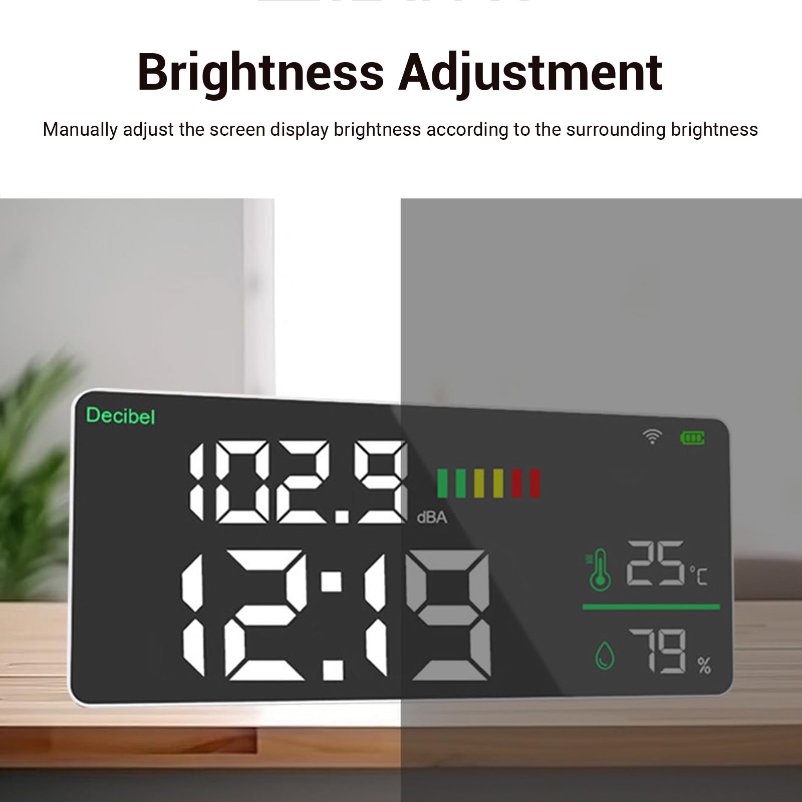 Akozon Medidor de Nivel de Sonido LED Grande para Montaje en Pared, Probador de Decibelios de 11 Pulgadas para Estudio en Casa, Pantalla de Temperatura y Humedad de Fábrica, Rango de