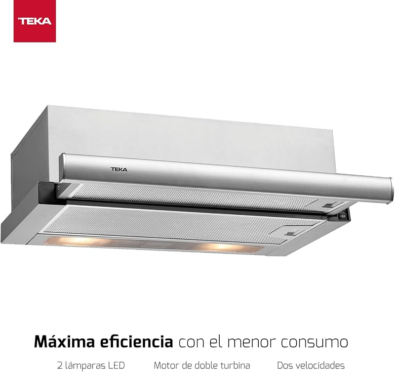 TEKA Campana Extractora Telescópica de 60 cm, Doble Turbina, 2 Velocidades, Acero Inoxidable, Instalación Recirculación, Modelo TL 6310
