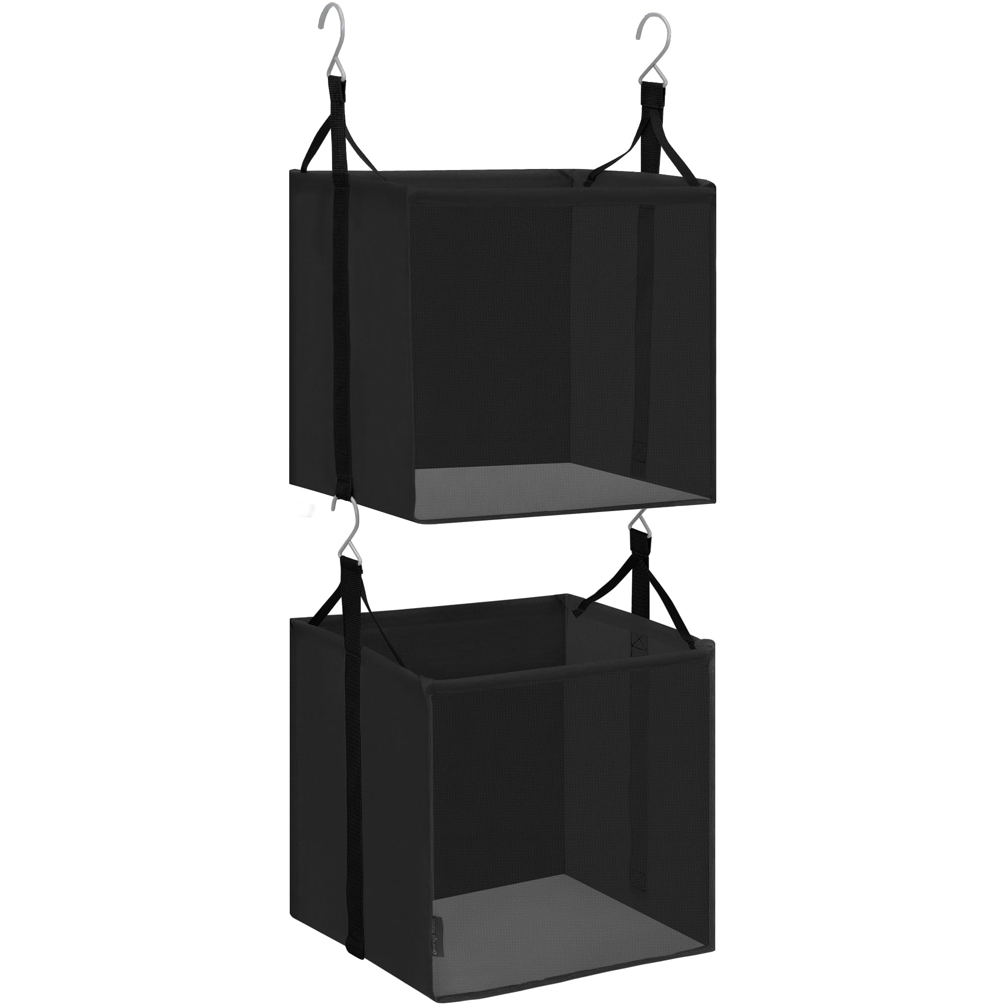 STORAGE MANIAC 2-Shelf Hanging Closet Organizer, Cloth Hanging Closet Shelf, Hanging Closets Baskets with Hooks for Dorm, Apt, Bedroom, College,