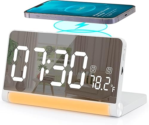 Reloj despertador digital con estación de carga inalámbrica para dormitorio, adultos y adolescentes, reloj despertador regulable con función de