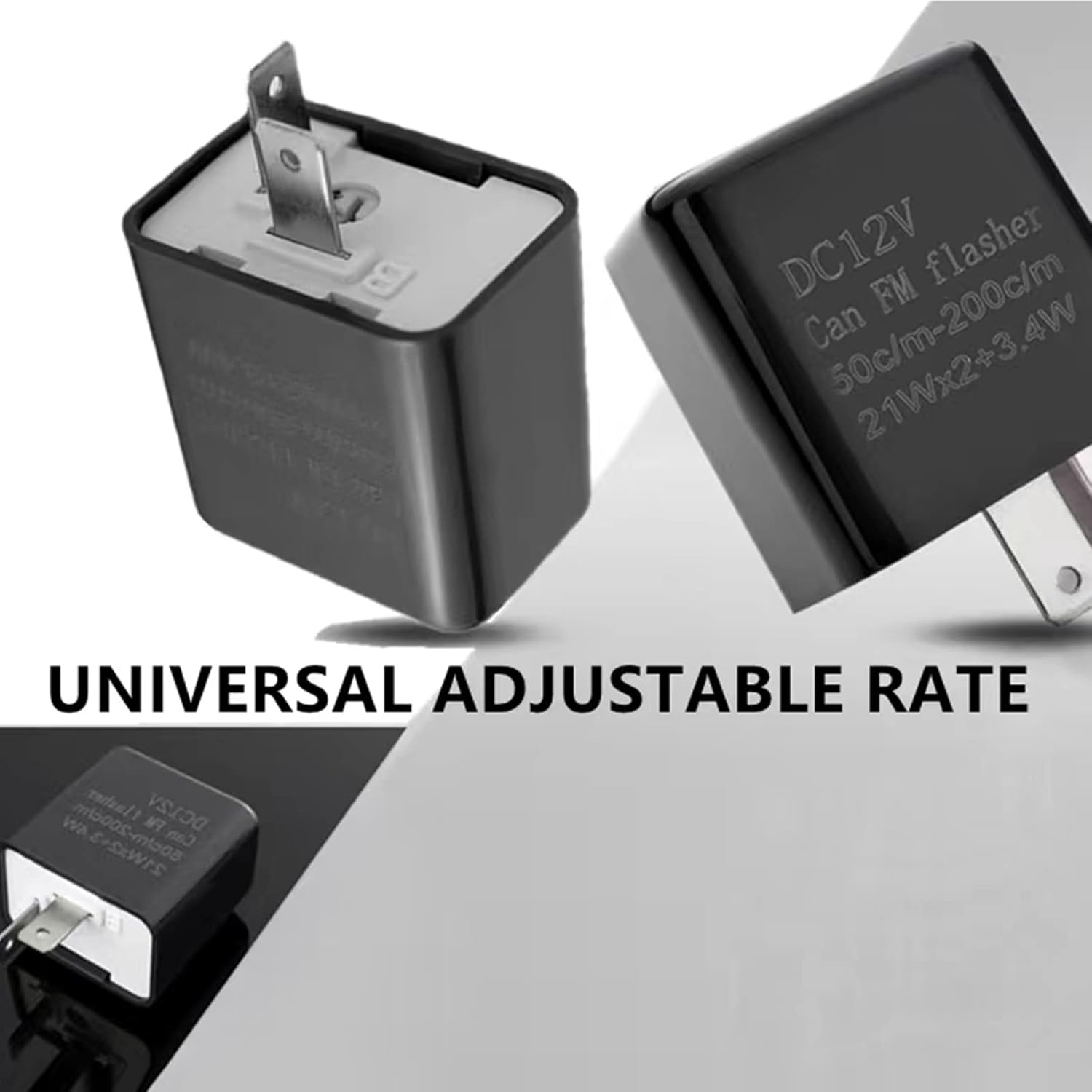 Pack-2 LED Flasher Relay, 2 Pin Hazard Warn Flash Relay, 12V Speed Adjustable Waterproof Relay, Replacement for Most Cars Motorcycles (Black)