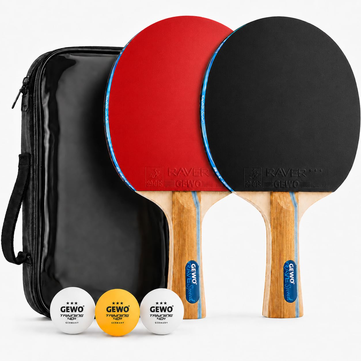 GEWO Rave Speed Tischtennisschläger Set - Kontrollierter Anfänger-Tischtennisschläger mit 3 Bällen - Komplettschläger mit ITTF-Belag, hohe Kontrolle und Geschwindigkeit, konkav, 2mm Dicker Schwamm