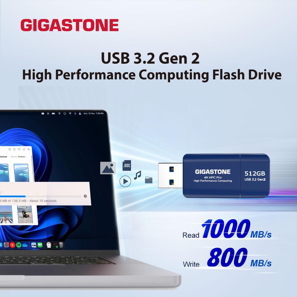 GIGASTONE Z80 512GB USB 3.2 Gen2 Solid State Drive, ad alta velocità 1000MB/s, senza cappuccio retrattile Pen Drive, stile fibra di carbonio, affidabile e durevole