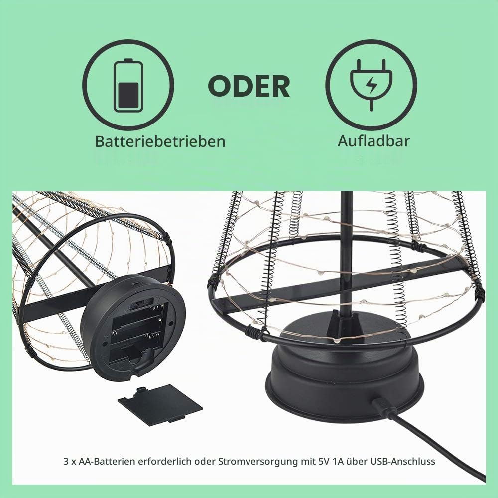 Honesty Santa's Tree,XL Black Mini-Weihnachtsbaum, 85 warmweiße LEDs auf Kupferdraht, mit Ladedatenleitung ， Tischlampe und schönen Dekorationen für Ihre Zimmer, 425 mm Hoch