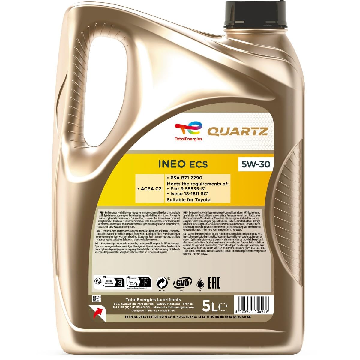 TOTAL INEO ECS 5W-30 - ACEA C2 - PSA B71 2290 - FIAT 9.55535-S1 - IVEC 18-1811 SC1 - ADATTO A TOYOTA -TotalEnergies- Original 5 Litri