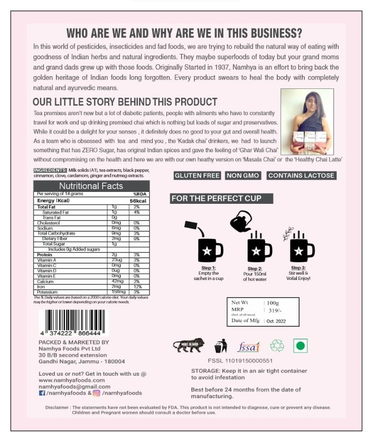 Image of Namhya Instant Masala Tea Premix | Immunity & Digestion Support
