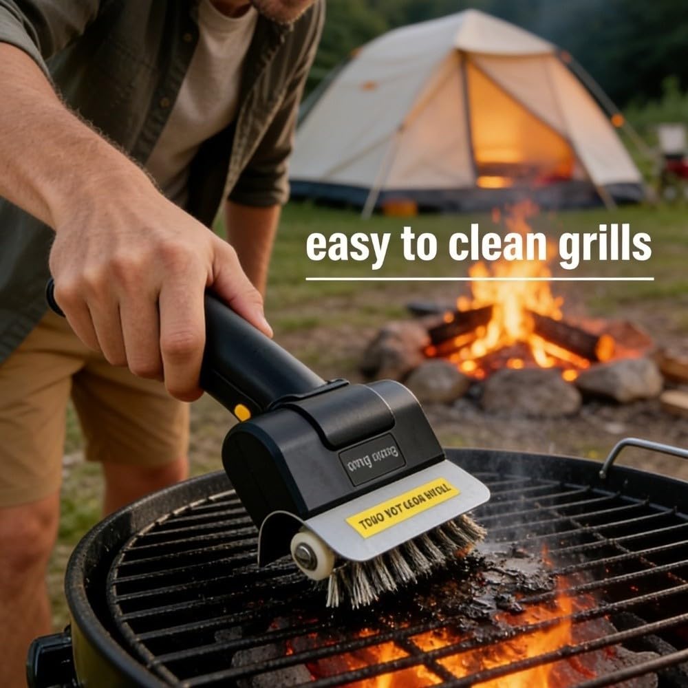 Limpiador de parrilla de barbacoa, cepillo de rodillo de alta velocidad de acero inoxidable, herramienta recargable por USB inalámbrico para rejillas de barbacoa al aire libre con 1 cabezal de cepillo